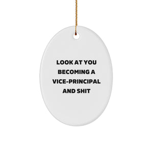 Funny Vice-Principal Oval Ornament, Gifts from Friends to Vice-Principal, for Vice-Principal's Christmas, Look At You Becoming A Vice-principal And Shit - Image 1