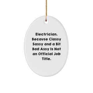 Electrician Gifts, Funny Quote, Oval Ornament, Gifts from Friends for Electrician, Christmas Unique Gifts - Image 1