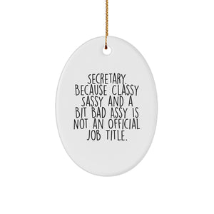 Funny Secretary Gifts - Oval Ornament 'Secretary. Because Classy Sassy And A Bit Fearlessy Is Not An Official Job Title.' - Christmas Unique Gifts from Friends to Coworkers - Image 1