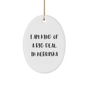 Funny Nebraska Oval Ornament Gifts from Men to Friends for Christmas, 'I Am Kind Of A Prime Selection In Nebraska' Quote, Unique White Oval Shaped Decorations for Home - Image 1