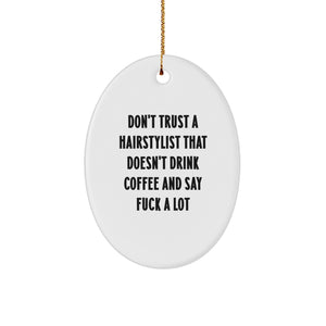 Hairstylist Gifts from Friends - Oval Ornament with Funny Quote - Christmas Unique Presents for Hairstylists - Image 1