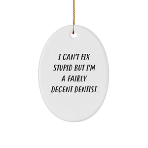 Funny Dentist Oval Ornament Gifts for Men from Friends, Unique Christmas Memorable Present Ideas I Can't Fix Stupid But I'm A Fairly Decent Dentist - Image 1