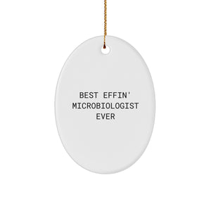 Funny Microbiologist Gifts from Friends, Best Effin' Microbiologist Ever Christmas Oval Ornament for Him, Her, or Coworkers - Image 1