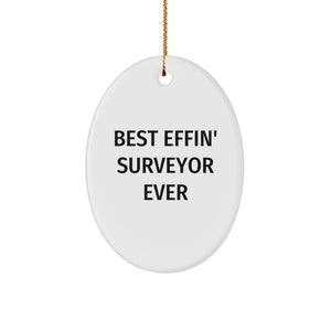 Funny Surveyor Gifts from Friends for Men, Oval Ornament Best Effin' Surveyor Ever Christmas Unique - Image 1