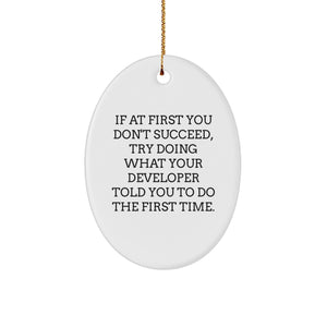 Funny Developer Gifts from Friends, for Developers - Oval Ornament with Inspirational Quote 'If At First You Don't Succeed...' - Christmas Unique Gifts - Image 1