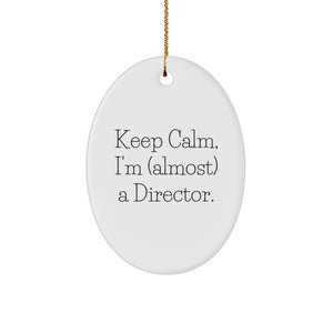 Funny Director Oval Ornament Gifts from Friends for Director, Keep Calm I'm Almost A Director Christmas Decorations, Oval Ornament for Directors with Humorous Quote - Image 1