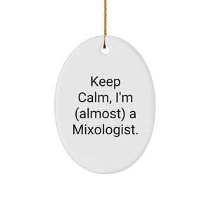 Funny Mixologist Gifts, Oval Ornament, 'Keep Calm, I'm (almost) A Mixologist' Quote, Christmas Unique Gifts for Men, Women, Friends, Family, Coworkers, from Mixologist Enthusiast - Image 1
