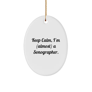 Funny Sonographer Gifts for Her, Oval Ornament Quote 'Keep Calm, I'm (almost) A Sonographer.', Christmas Unique Gifts from Friends - Image 1