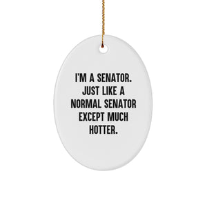 Senator Gifts from Friends - Funny Oval Ornament for Christmas with 'I'm A Senator. Just Like A Normal Senator Except Much Hotter.' Quote, Great for Senator's Office or Home Decor - Image 1
