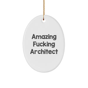 Funny Architect Oval Ornament Gifts from Friends for Christmas, 'Amazing F--king Architect' Quote, Unique Oval Ornament for Men, Women, or Coworkers - Image 1