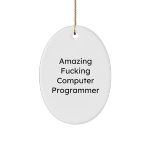 Funny Computer Programmer Oval Ornament, Amazing 'F--king' Programmer Gift for Men, Unique Christmas Decorations from Friends - Image 1
