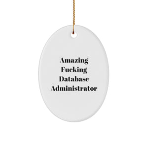 Funny Database Administrator Gifts from Friends - Amazing Oval Ornament for Christmas - 'Amazing F--king Database Administrator' Quote - Image 1