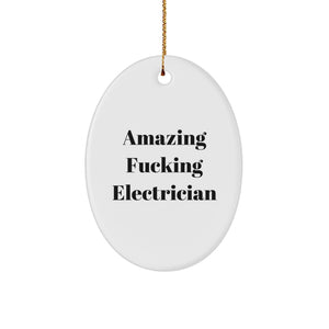 Funny Electrician Gifts for Men, Oval Ornament, Amazing F--king Electrician Quote, Christmas Unique Gifts from Friends, Family - Image 1