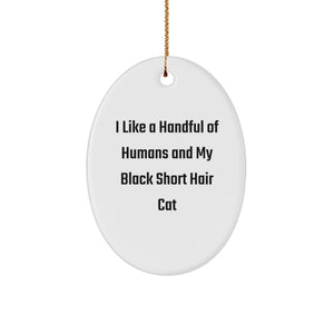 Funny Black Short Hair Cat Oval Ornament Gifts from Men to Black Short Hair Cat, Unique Christmas Unique Gifts for Black Short Hair Cat Lovers - Image 1