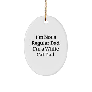 Funny White Cat Dad Christmas Oval Ornament Gifts from Family for Men - Image 1