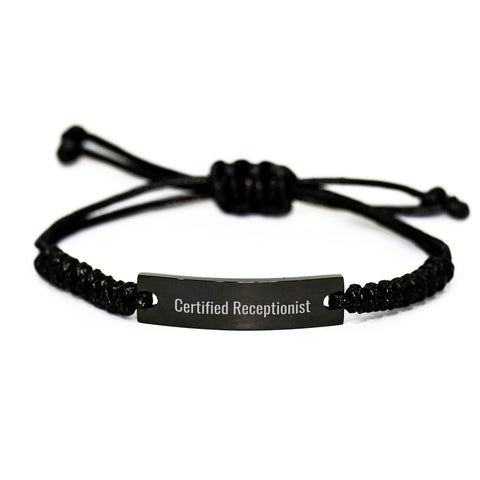 Image of Funny Quote Rope Bracelet Gifts from Receptionist, Unique Valentine's Gifts for Receptionists, Black Rope Bracelet for Men and Women Friends Coworkers Family - Image 1