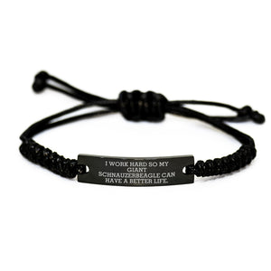 Giant Schnauzer Dog Lover's Rope Birthday Unique Gift from Family, Inspirational Quote, Adjustable Black Stainless Steel with Interlaced Rope - Image 1