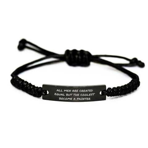 Image of Funny Painter Gifts for Men - All Men Are Created Equal But The Coolest Become A Painter Rope Bracelet, Black Stainless Steel with Interlaced Rope, Adjustable 3.34 to 9.84 inches - Image 1