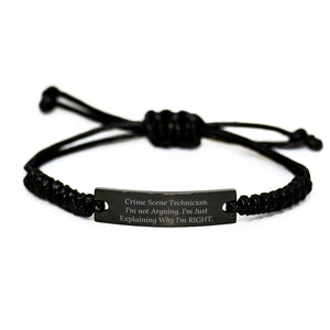 Crime Scene Technician Rope Bracelet, Funny Quote, Adjustable from 3.34 to 9.84 inches, Black Stainless Steel with Interlaced Rope - Gifts from Friends to Crime Scene Technician on Graduation - Image 1