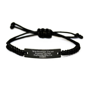 Funny Web Developer Gifts for Him Rope Bracelet with 'I'm Not Arguing I'm Just Explaining Why I'm Right' Engraved on Valentine's Unique Gifts from Sweetheart to Web Developer - Image 1