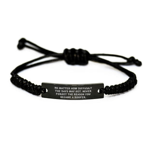 Roofer Inspirational Rope Bracelet Gifts for Men, Funny Quote Reminder from Family, Adjustable Black Rope Leather Strap - Image 1