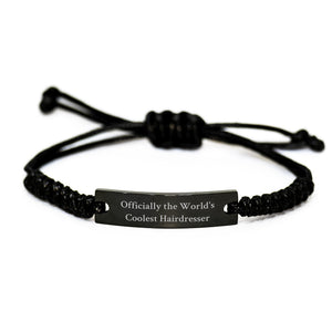 Funny Hairdresser Gifts from Friends - Officially The World's Coolest Hairdresser Rope Bracelet for Valentine's, Black - Image 1