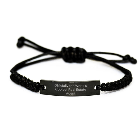 Image of Cool Real Estate Agent Gifts, 'Officially The World's Coolest Real Estate Agent' Rope Bracelet, Adjustable, Black, Gifts from Friends, Gifts for Real Estate Agent - Image 1
