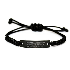 Funny Personal Assistant Gifts for Men, Rope Bracelet with Inspirational Quote - Gifts from Friends to Personal Assistant, Black Stainless Steel Interlaced Rope - Image 1