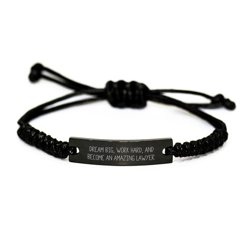 Image of Inspiring Lawyer Rope Bracelet Gifts for Graduation - 'Dream Big, Work Hard' Motivational Quote, Black Stainless Steel with Interlaced Rope for Men and Women - Image 1