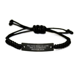 Domestic Medium Hair Cat Gifts, Rope Bracelet for Men, Women, Friends, Coworkers, Family - 'All You Need Is Love And A Domestic Medium Hair' Quote, Adjustable Graduation Unique Gifts from Family - Image 1