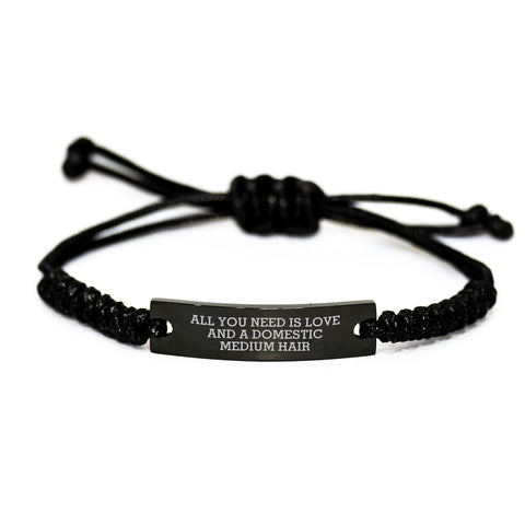 Image of Domestic Medium Hair Cat Gifts, Rope Bracelet for Men, Women, Friends, Coworkers, Family - 'All You Need Is Love And A Domestic Medium Hair' Quote, Adjustable Graduation Unique Gifts from Family - Image 1