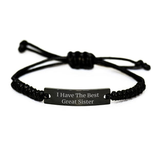 Gifts from Friends, Funny Sister Rope Bracelet with 'I Have The Best Great Sister', Adjustable Black Stainless Steel and Interlaced Rope, Perfect Birthday Unique Gifts - Image 1