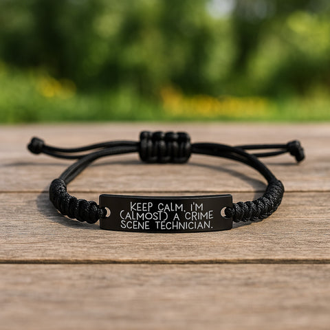 Image of Crime Scene Technician Gifts, Keep Calm Rope Bracelet, Birthday Unique from Friends, 'Keep Calm, I'm (almost) A Crime Scene Technician.' - Image 2