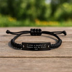 Funny Black Cat Rope Bracelet Gifts from Friends for Black Cat Lovers - 'I Like A Handful Of Humans And My Black Cat' Graduation Unique Jewelry for Men Women
