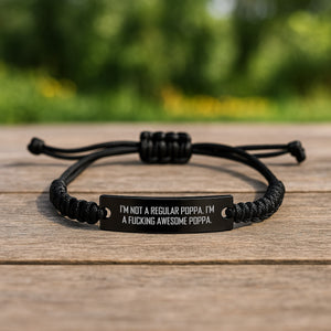 Funny Poppa Rope Bracelet Gifts from Men to Poppa for Graduation Unique Poppa Gifts - 'I'm A F--king Awesome Poppa' Engraved Black Stainless Steel Rope Bracelet