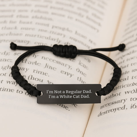 Image of White Cat Dad Funny Rope Bracelet Gifts for Men from Family, Unique Graduation Jewelry - Image 3