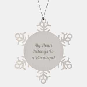 Funny Paralegal Gifts, My Heart Belongs To A Paralegal Snowflake Ornament, Christmas Unique Gifts from Friends - Image 1