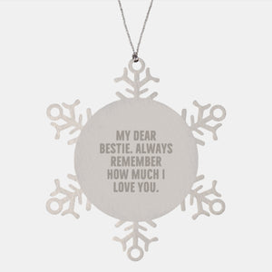 Sweet Bestie Snowflake Ornament, Funny Quote Gifts for Bestie, Christmas Unique Gifts from Friends, 3.14 Inch Shatterproof Stainless Steel - Image 1