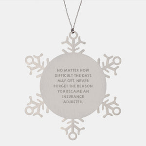 Funny Inspirational Gifts for Insurance Adjuster Friends from Men, Christmas Unique Gifts for Insurance Adjuster, Snowflake Ornament, No Matter How Difficult The Days May Get. - Image 1