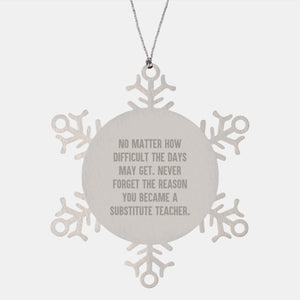 Gifts for Substitute Teacher Men - Inspirational Christmas Snowflake Ornament, 'Never Forget The Reason You Became A Substitute Teacher', Made from Premium Stainless Steel - Image 1