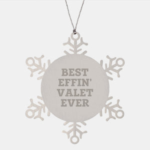 Funny Valet Gifts for Men from Friends, Best Effin' Valet Snowflake Ornament, Christmas Unique Valet Present - Image 1