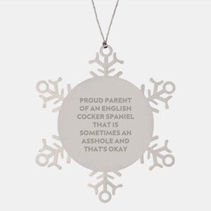 English Cocker Spaniel Dog Lover's Snowflake Ornament Gifts from Friends, Funny Quote Inside, Christmas Unique Present for Family - Image 1