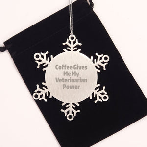 Veterinarian Snowflake Ornament Gifts from Friends, Family, or Coworkers - 'Coffee Gives Me My Veterinarian Power' Inspiration, Stainless Steel, Christmas Unique Presents for Veterinarian
