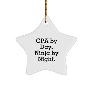 Funny CPA Gifts, Star Ornament, 'Cpa By Day. Ninja By Night.' - Image 1