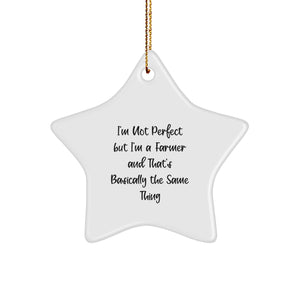 Funny Farmer Gifts from Men to Friends - Star Ornament with 'I'm Not Perfect' Quote, Christmas Unique - Image 1