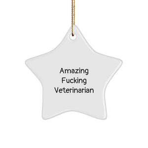 Funny Veterinarian Christmas Unique Gifts from Friends, Unique Star Ornament, 'Amazing F--king Veterinarian' Quote, Perfect for Veterinarian Men, Women, Coworkers, Family, Home Decor - Image 1