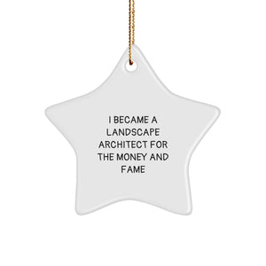 Funny Landscape Architect Gifts for Men from Friends, Star Ornament Inspirational Quote Christmas Unique Presents, White Star Shaped Decoration for Home Office - Image 1