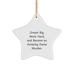 Funny Inspirational Game Warden Gifts from Friends, Christmas Unique Star Ornament for Game Wardens, Dream Big Work Hard Quote - Image 1