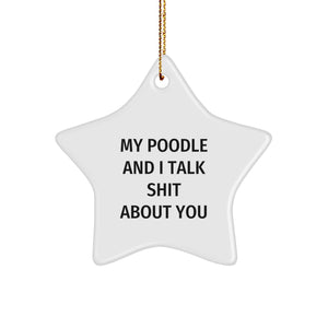 Poodle Dog Lovers' Christmas Unique Gift - Funny Star Ornament for Friends, Family, or Coworkers - 'My Poodle And I Talk Shit About You' Quote - Image 1