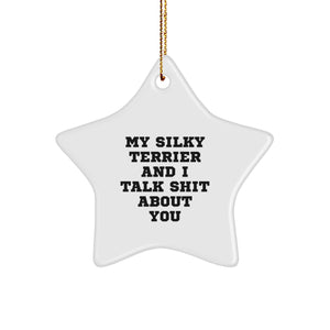 Funny Silky Terrier Dog Gifts from Friends to Family - My Silky Terrier And I Talk Shit About You Star Ornament for Christmas - Image 1